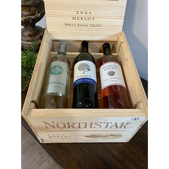 Northstar 2006 Merlot Wine Wood Display Case Storage Box Container 6 Bottle - Picture 3 of 13